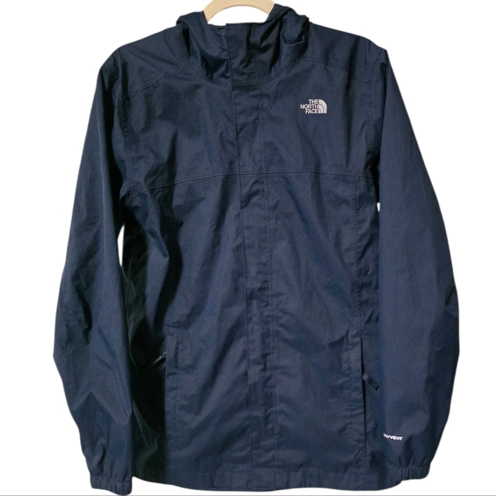 The North Face Boys' Wayer Resistant Windbreaker Hooded Jacket in Navy and Black